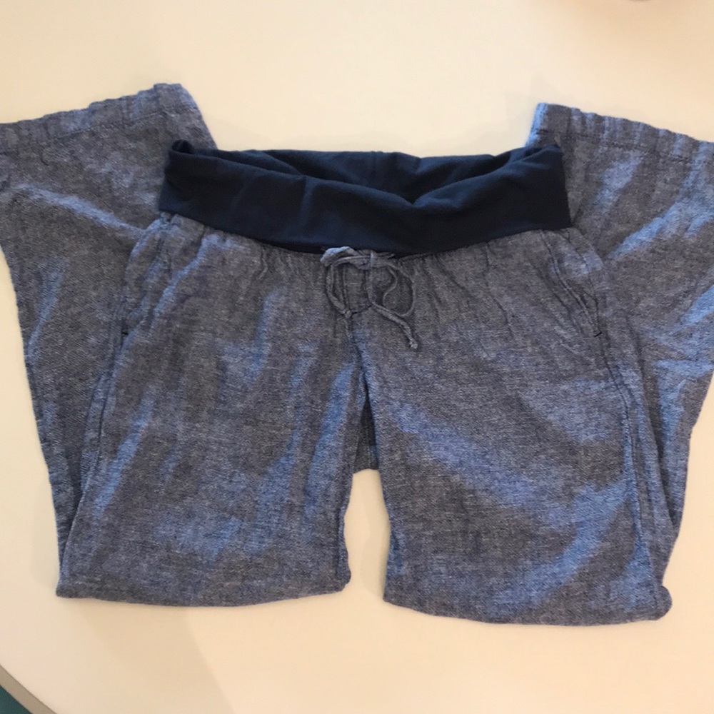 Maternity Rollover-Waist Linen-Blend Pants